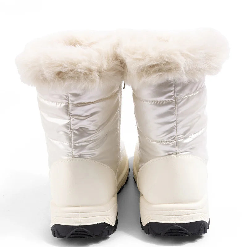 Girls' Waterproof Plush Snow Boots – White