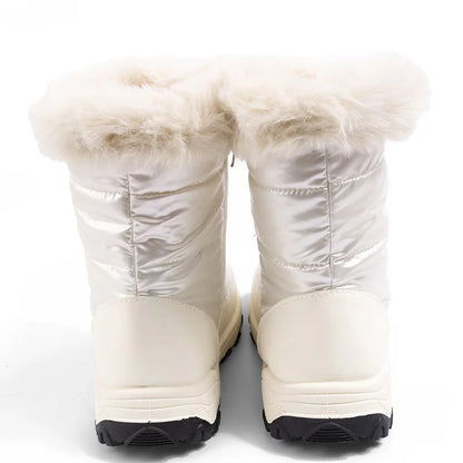 Girls' Waterproof Plush Snow Boots – White