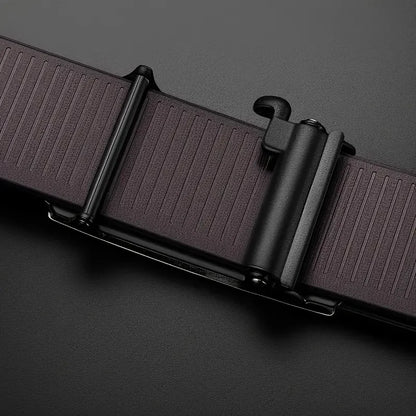 Cintura da uomo geometrica con fibbia automatica – Similpelle, oro, argento o grigio canna fucile