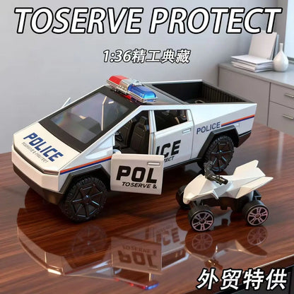 1:36 Police Pickup Die-Cast Toy with Mini ATV – Pull-Back Model
