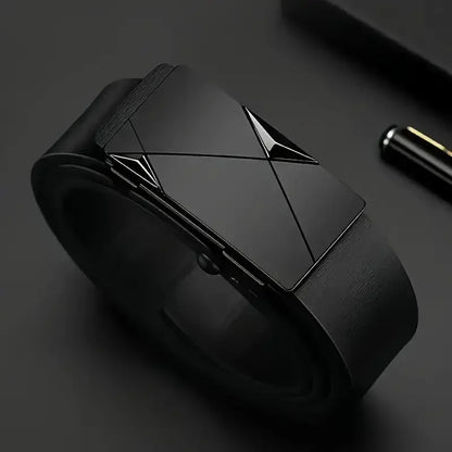 Cintura da uomo geometrica con fibbia automatica – Similpelle, oro, argento o grigio canna fucile