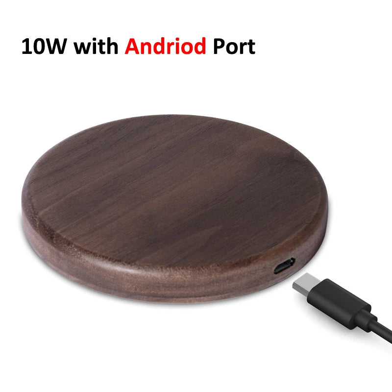 Slim Walnut Wood-Style 10W/15W Wireless Charger Pad