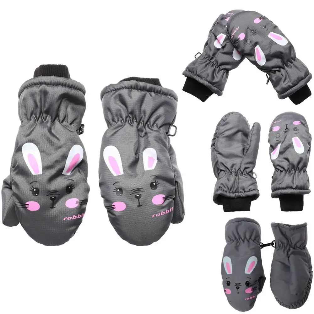 Kids' Bunny Snow Mittens – Velvet-Lined Toddler Ski Mittens