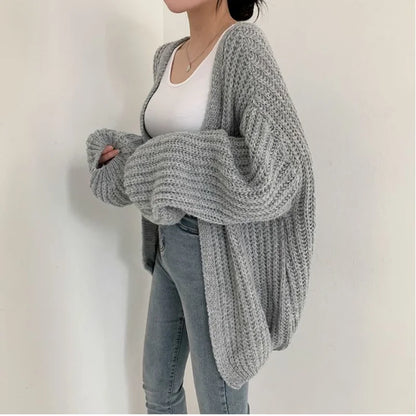 Women's Lantern-Sleeve Knit Cardigan – Relaxed Open-Front Sweater