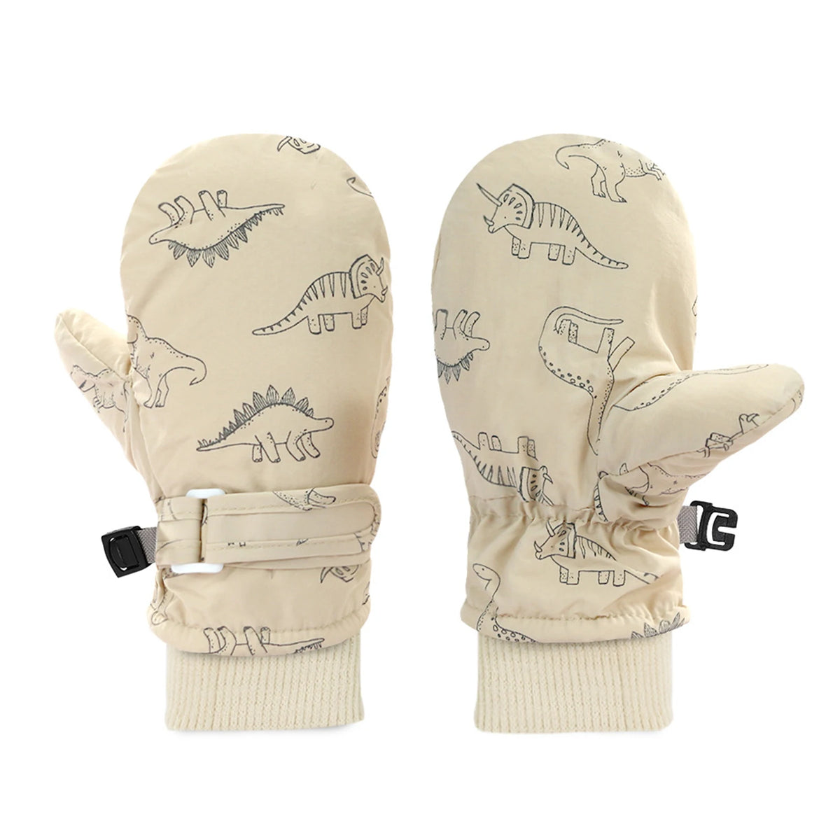 Kids' Dinosaur Print Fleece-Lined Snow Mittens