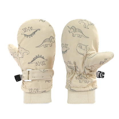 Muffole da neve foderate in pile con stampa dinosauri per bambini