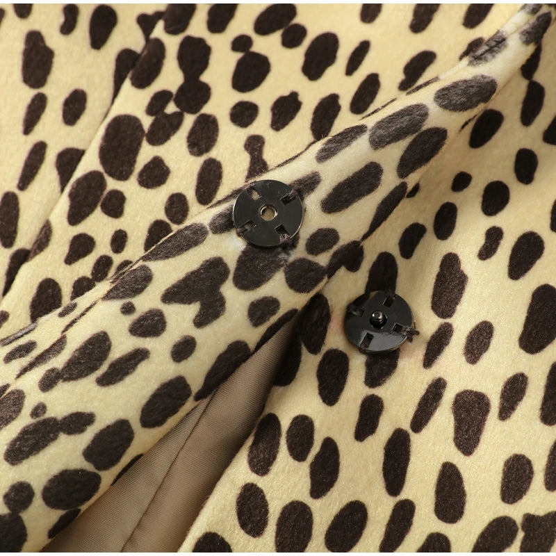 Street Leopard Print Fur Cuffs Jacket Women Stand Collar Full Sleeve Buttons Jackets 2026 Autumn Winter Fashion Lady Outwear