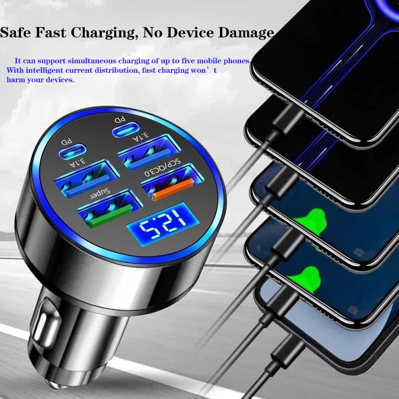 6-Port Car Charger with Digital Display
