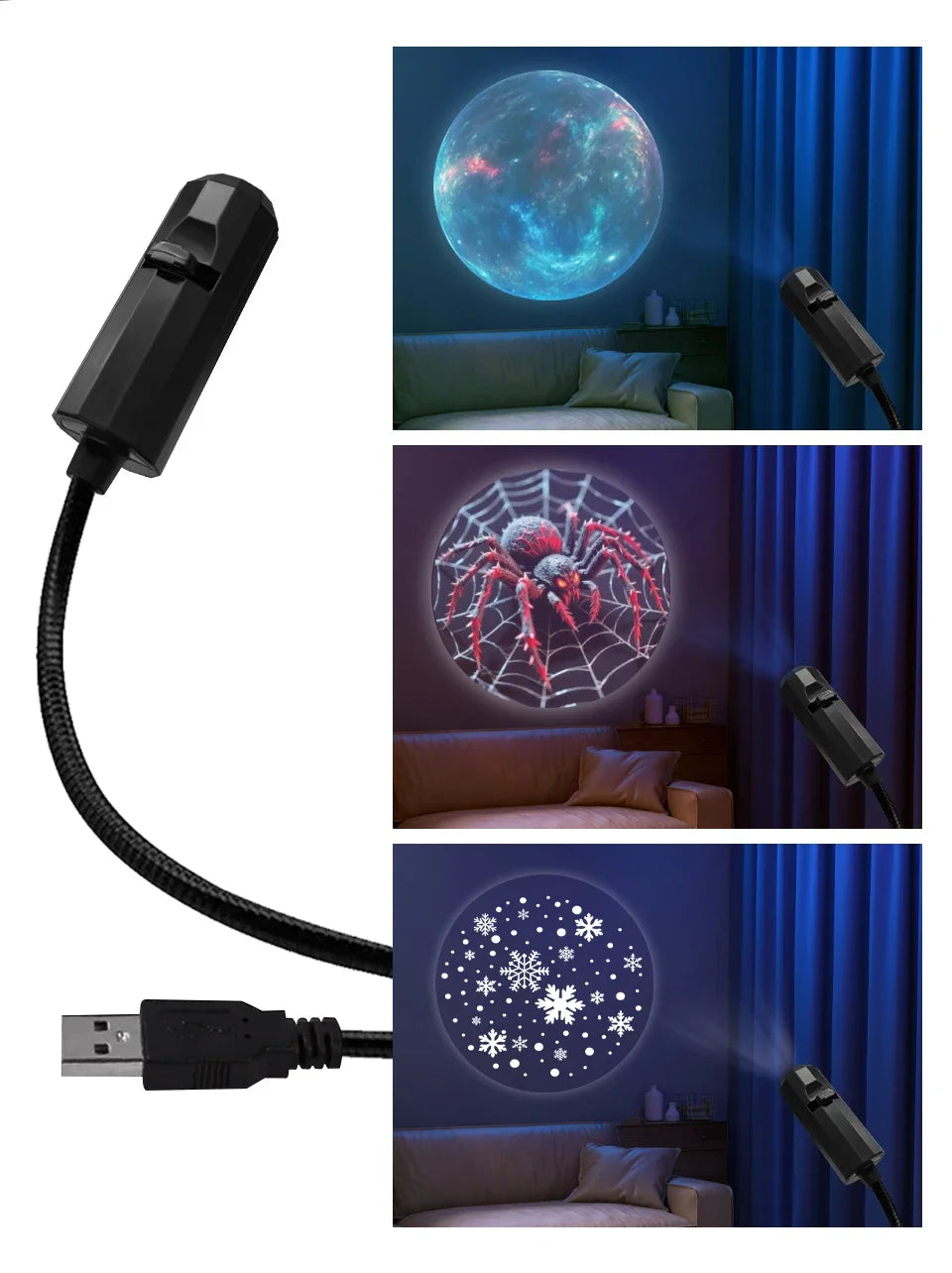 USB Projector Night Light – Christmas, Halloween & Planet Film Discs