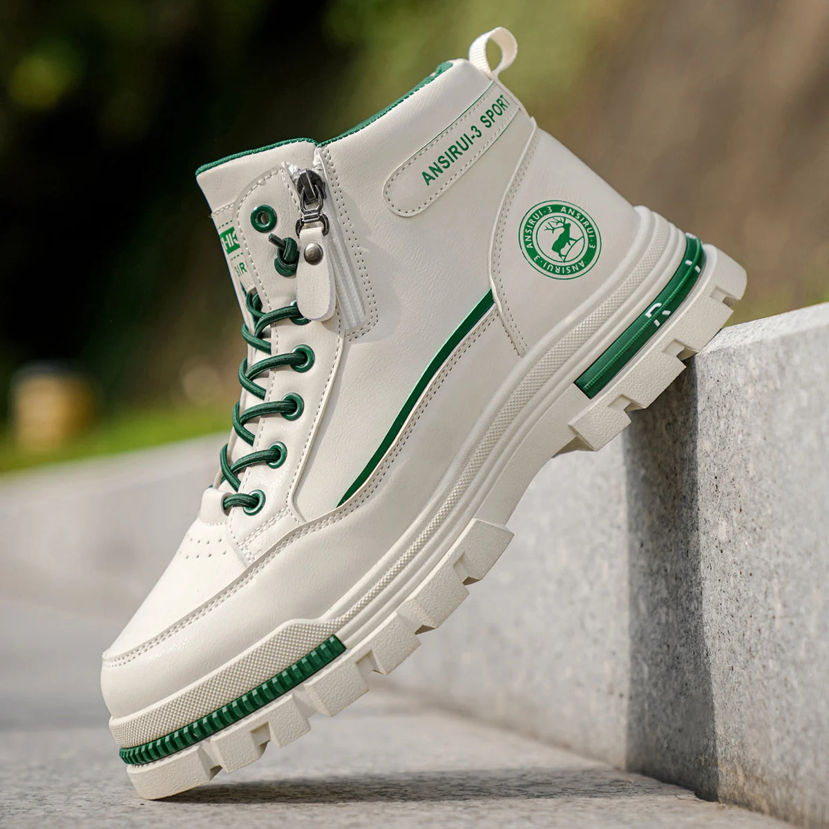 Men'S High Top Combat Boots Side Zipper Platform Non Slip Outdoor Casual Work Ankle Boots