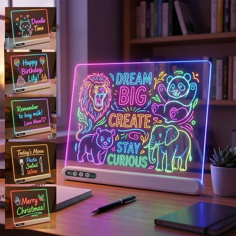 LED Light-Up Drawing Board – Rechargeable, with Timer & 7 Markers