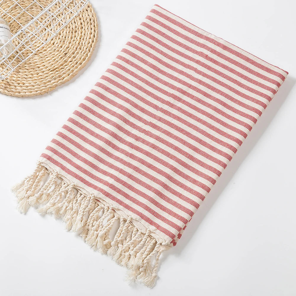 Turkish-Style Striped Tassel Towel – Large 100 × 180 cm