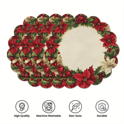 Christmas Round Placemats – Set of 4, Non-Slip & Heat Resistant