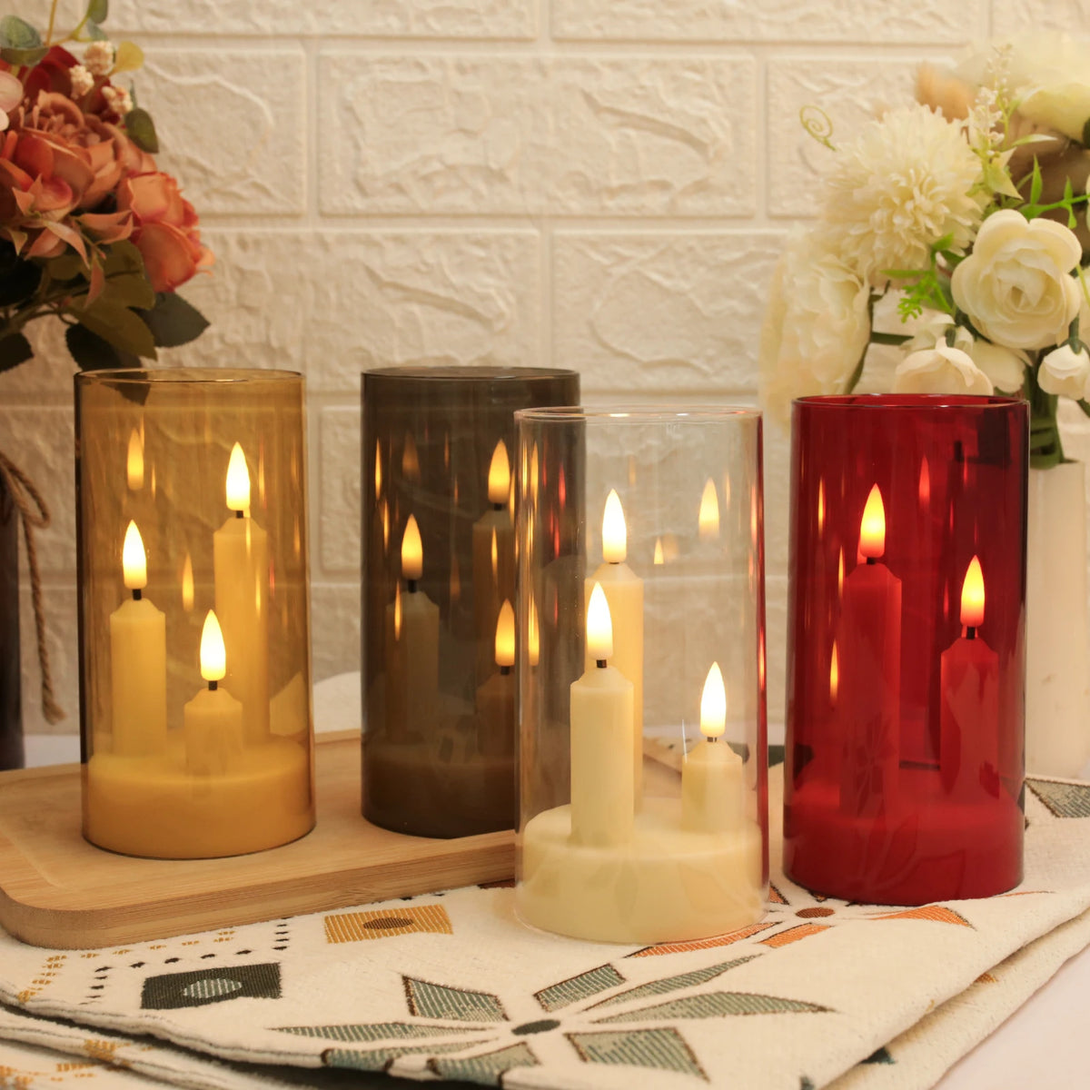 Flameless 3 in 1 LED Taper Candles with 15CM Lampshade Battery Operated Flickering Electric Window Candles for Christmas Wedding