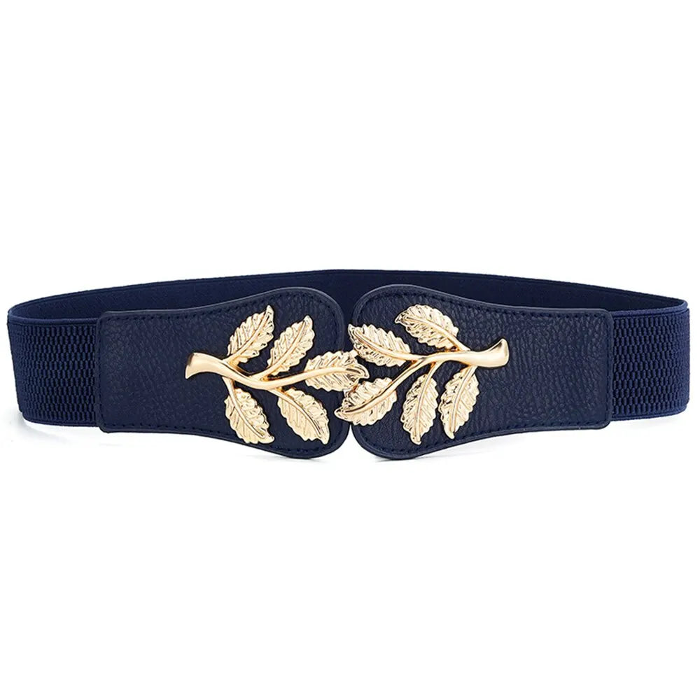 Women's Gold Leaf Elastic Waist Belt – Double Hook Buckle