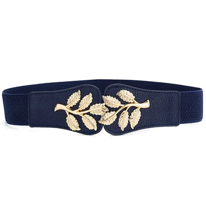 Cintura elasticizzata da donna con foglia d'oro – Fibbia a doppio gancio