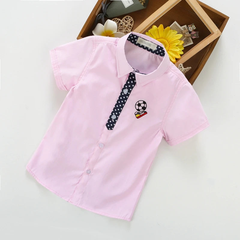 Boys' Cotton Short Sleeve Shirt - Solid Colour Summer Top, Ages 3-11