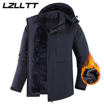 Lzlltt Herren-Winterjacke mit Kapuze und Taschen
