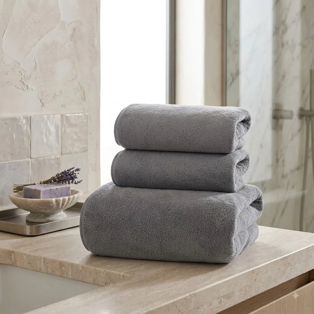 Grey Coral Fleece Towel Set – Bath Towel & Hand Towel