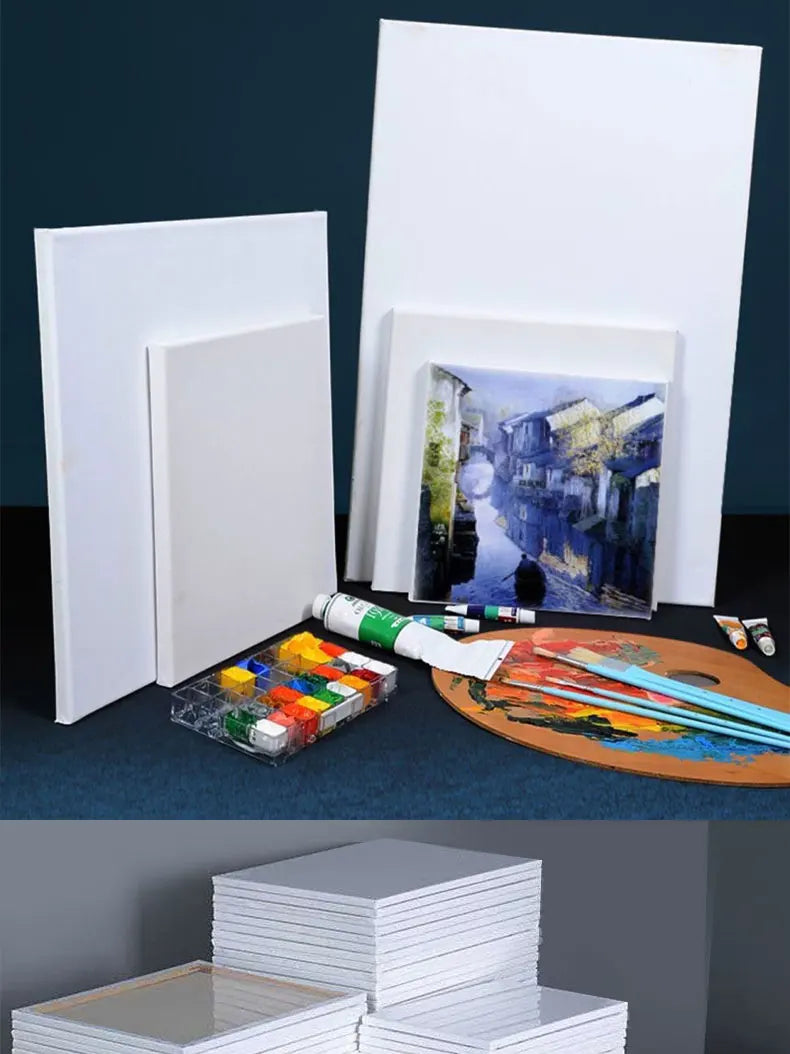 5-Pack White Blank Artist Canvas Boards – Wooden Frame Cotton Canvases for Oil, Acrylic & Watercolour Painting