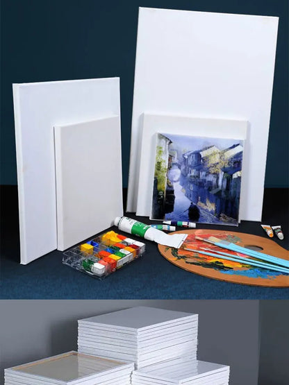 5er-Pack weiße, unbedruckte Künstler-Leinwandplatten – Baumwollleinwände mit Holzrahmen für Öl-, Acryl- und Aquarellmalerei