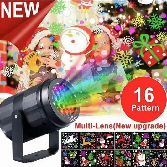 USB Snowflake Christmas Projector – 16 Rotating Patterns