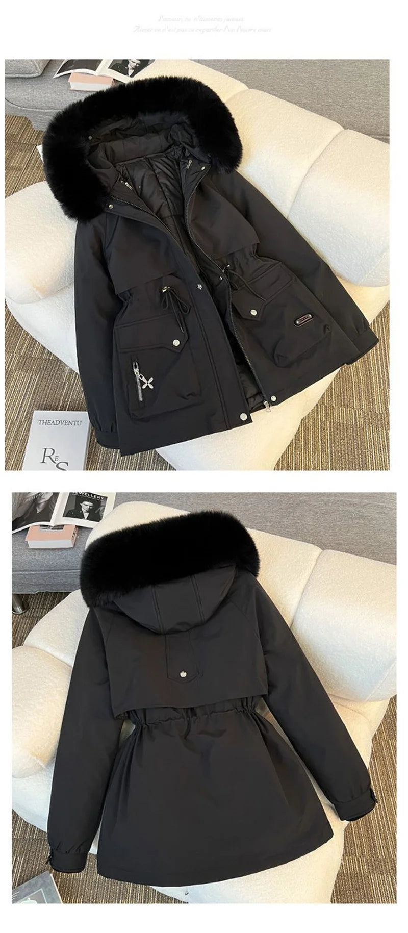 Streetwear Winter Short Parkas Women's Detachable Liner Cotton-padded Jackets Fur Collar Hooded Coats Lady Outerwear 3 Ways Wear