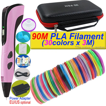 Penna 3D per bambini – Display LCD, velocità regolabile e kit con filamento PLA e custodia
