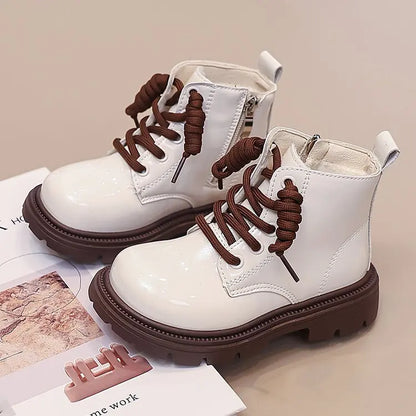 Girls' Ankle Boots – Faux Leather with Side Zip & Anti-Slip Sole