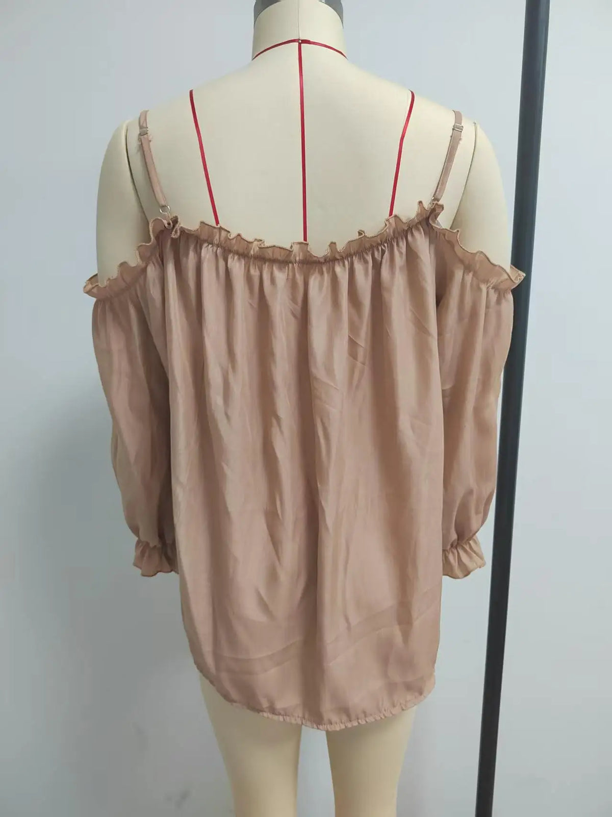 Elegant Off Shoulder Blouse Ruffled V Neck Lace Up Puff Sleeve Chiffon Shirts Loose Casual Summer Fashion Women Long Sleeve Top