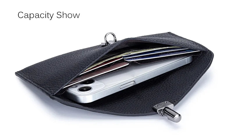 Genuine Leather Envelope Wallet for Women – Slim Long Clutch with Lock Clasp