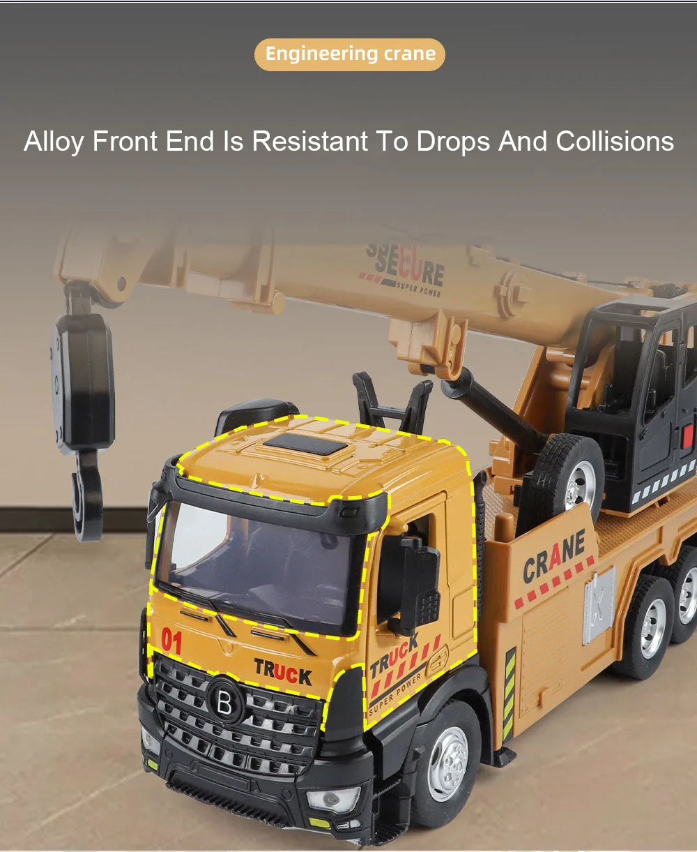 1:24 Diecast Crane & Mixer Truck with Lights, Sounds & Pull-Back