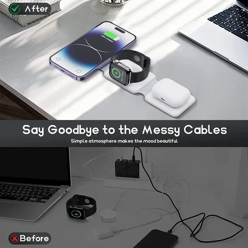 30W Foldable 3-in-1 Wireless Charger for Phone, Watch & AirPods