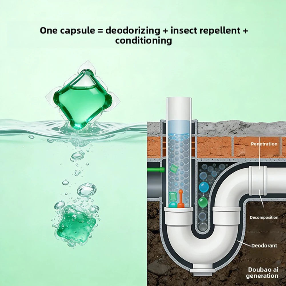 Odor Removal Sewer Cleaner Scented Gel Airs Freshener For Sinks Drains Gel Water Film Soluble In Water For Kitchen For Bathroom