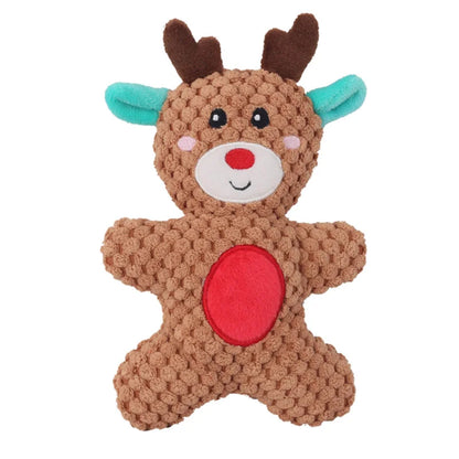 Plüsch-Kauspielzeug für Hunde mit Quietschgeräusch, Weihnachtsmotiv mit Nikolaus, Rentier, Lebkuchenmännchen und Donut, Weihnachts-Plüschspielzeug für Katzen und Hunde, Quietsche-Haustierspielzeug