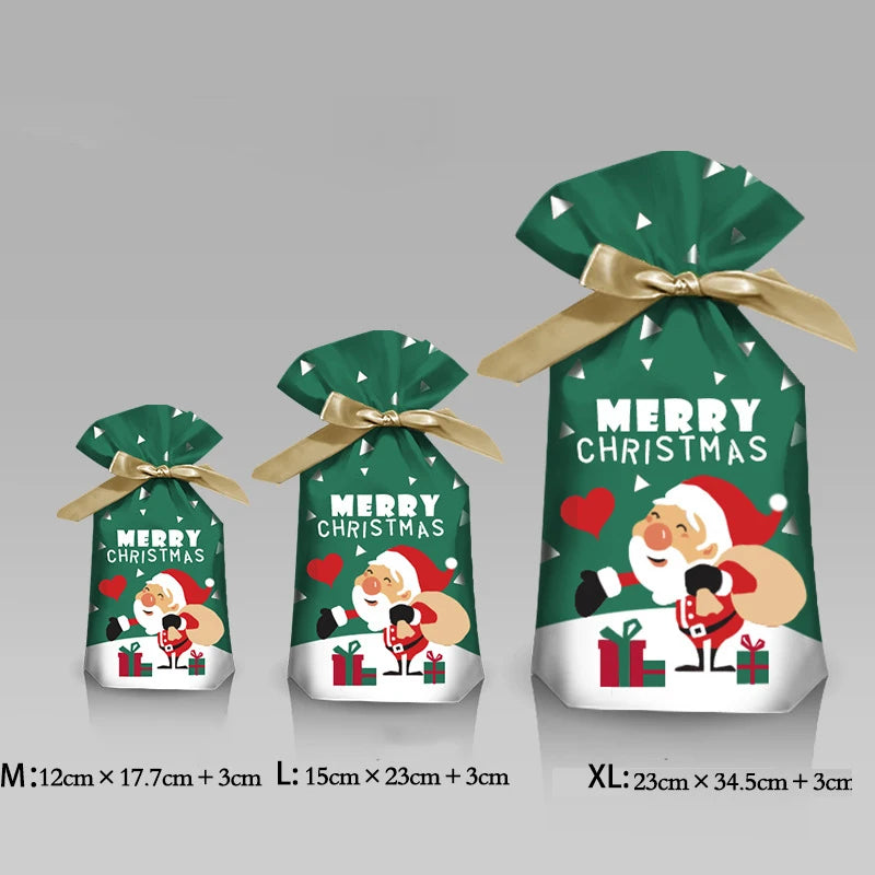 Christmas Drawstring Gift Bags – Santa, Snowflake & Reindeer Prints