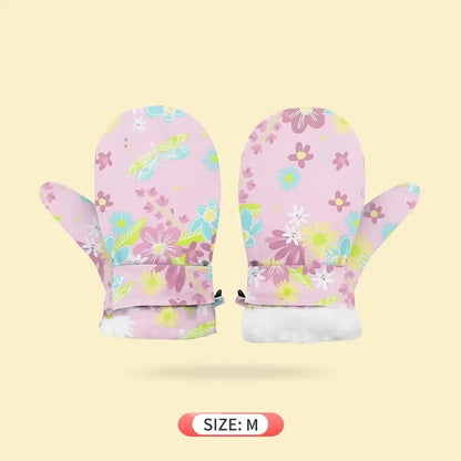 Fleecefütterte Kinder-Schneemützen mit Blumenmuster und Verlustschutzclip