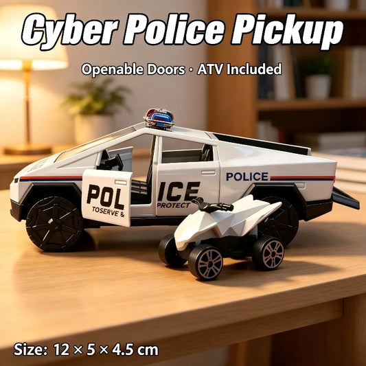 1:36 Police Pickup Die-Cast Toy with Mini ATV – Pull-Back Model
