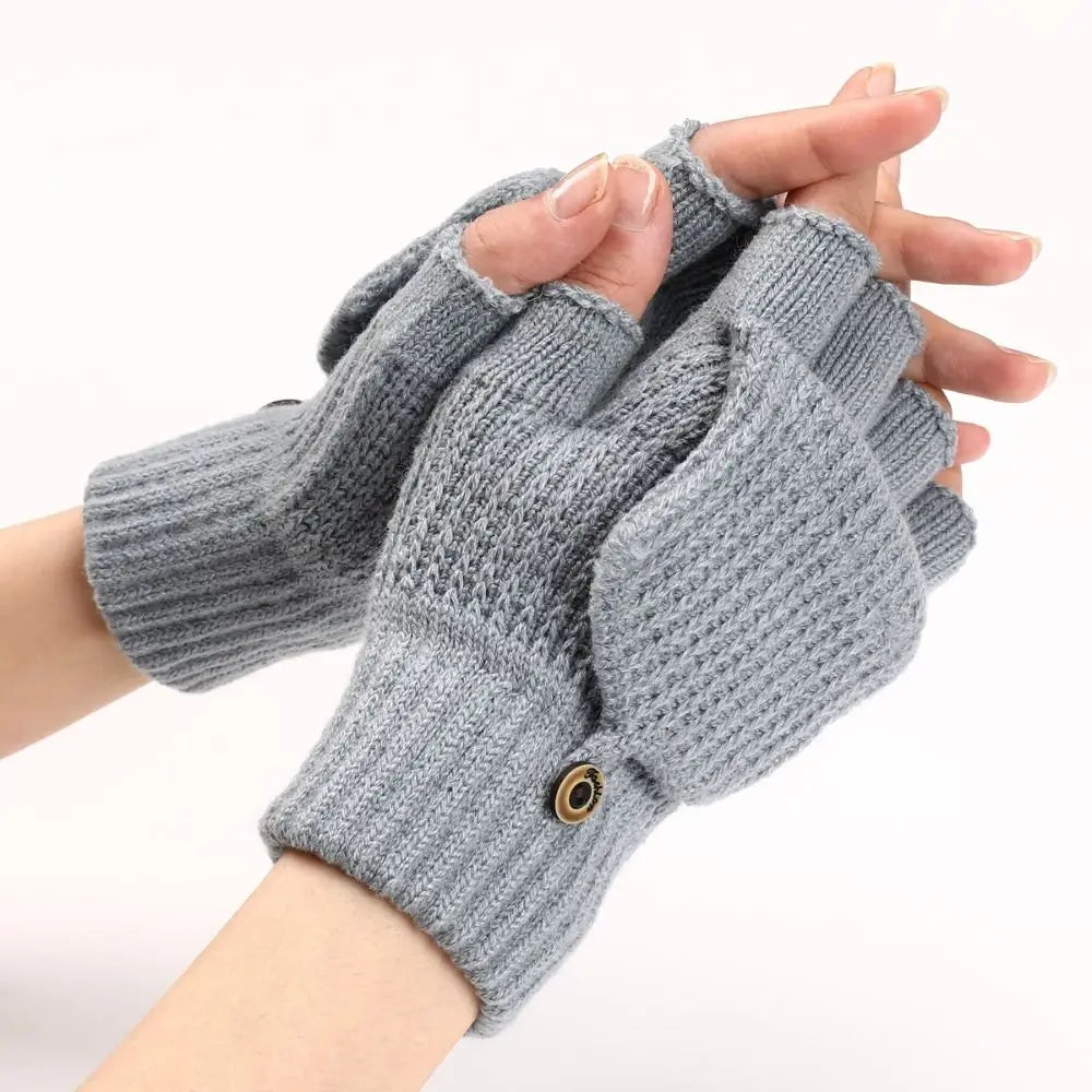 Knit Flip-Top Fingerless Mittens – Convertible Winter Gloves