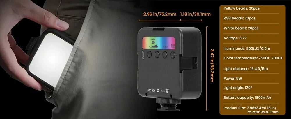 Pocket RGB Video Light – Rechargeable Mini LED Fill Light