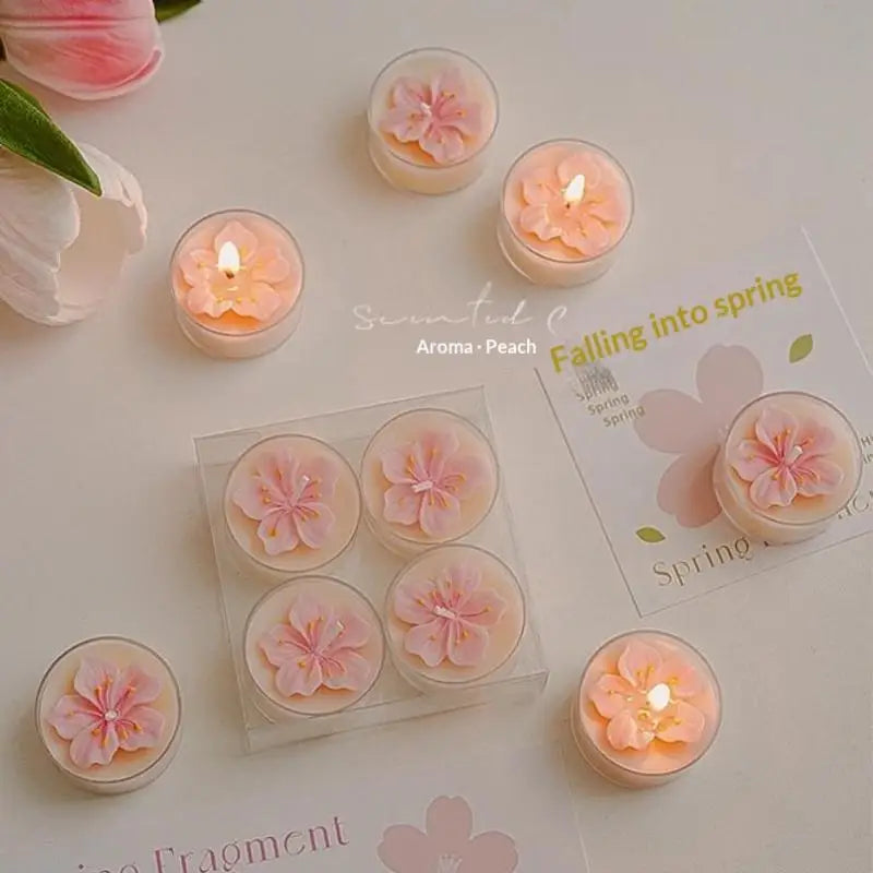 Handmade Peach Blossom Tea Candle Scented Candle Aromatherapy Soy Wax Candles Wedding Birthday Candle Party Home Decoration