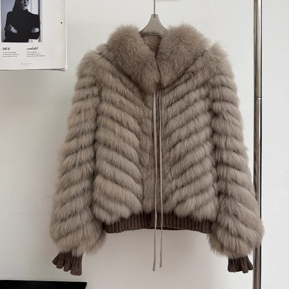 QIXHFUR Women's Real Fox Fur Coat Warm And Stylish Winter Coat Female Plush Women's Winter Coats Women Fur Coat Markdown Sale