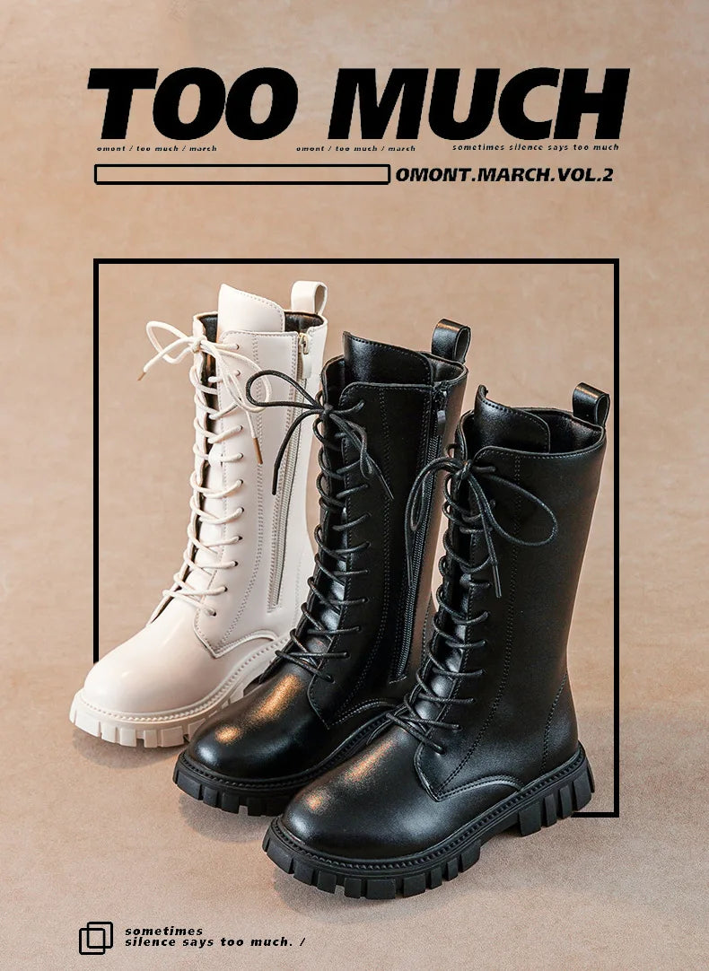 Girls' Lace-Up Square-Heel Ankle Boots