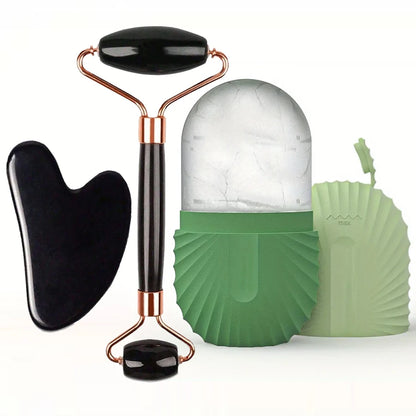 Ensemble rouleau à glace et Gua Sha pour le visage | Rouleau facial en silicone pour lifter, sculpter et masser