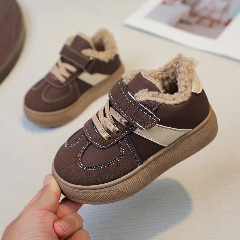 Kids' Plush-Lined Hook-and-Loop Winter Shoes