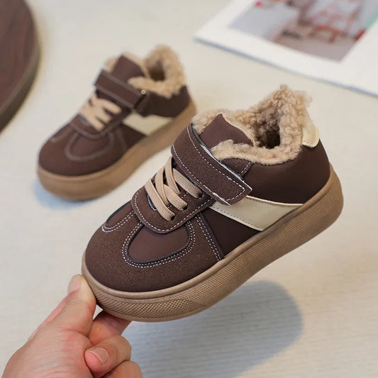 Kids' Plush-Lined Hook-and-Loop Winter Shoes