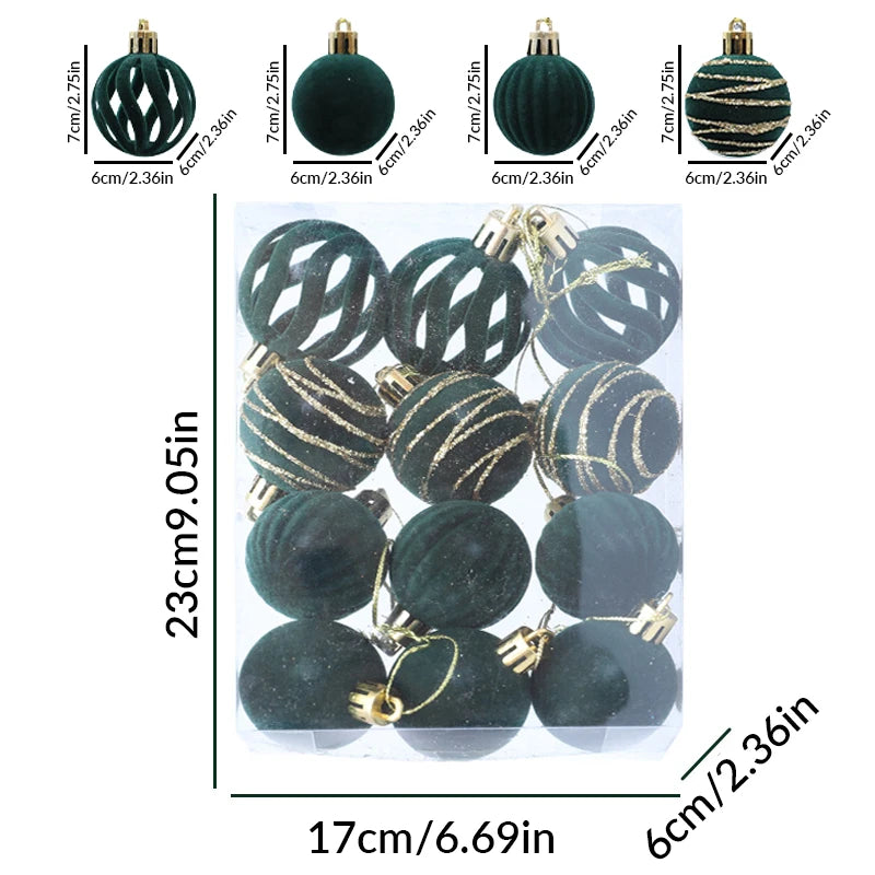 Velvet Christmas Ball Ornaments – 4 cm Vintage Baubles, Set of 6 or 12
