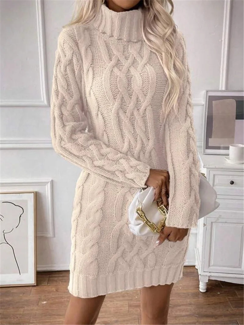 Women's Twisted-Knit Turtleneck Knee-Length Dress