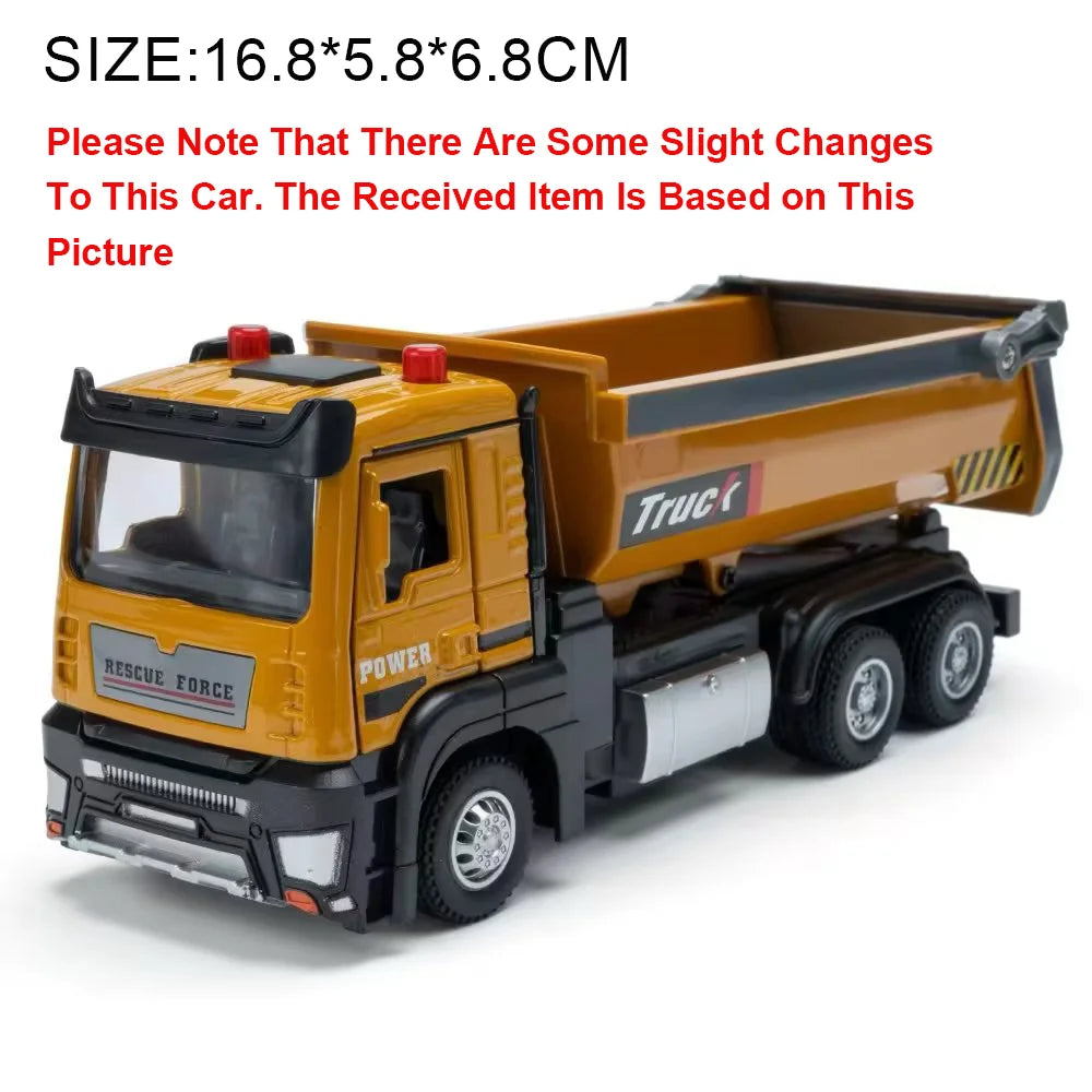 1:50 Die-Cast Dump Truck – Pull-Back Toy with Lights & Sounds