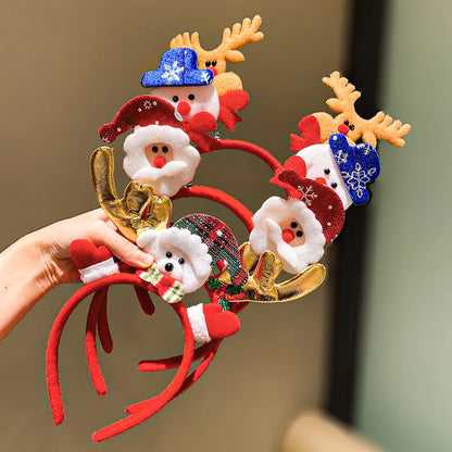 Set di 5 fasce per capelli con elementi natalizi - Design con pupazzo di neve, renna e Babbo Natale, accessori per capelli alla moda per il Capodanno per bambine